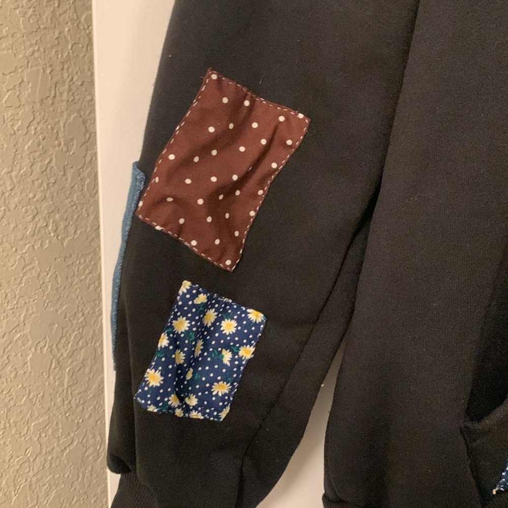 hand sewn patchwork fall black fleece hoodie size xxl - Picture 5 of 12